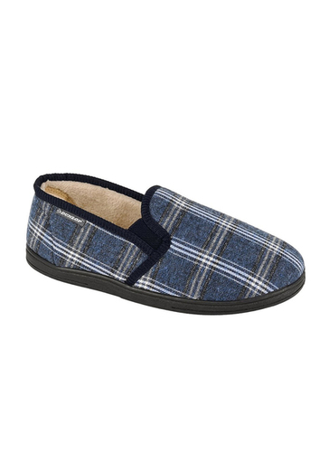 Navy Check Fleece Lined Slipper 