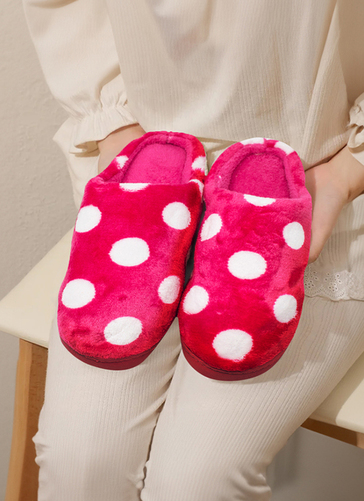 Ladies Hardsole Polka Dot Slippers 