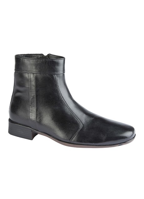 Black Leather Zip Up Pleated Ankle Boots