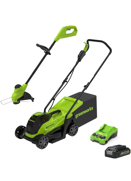 24V 33cm Cordless Lawnmower and Line Trimmer with 2AH Battery & Charger